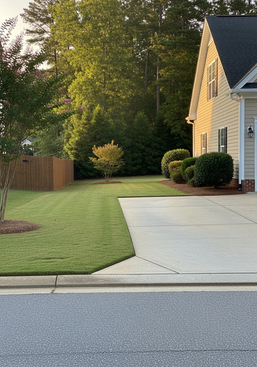 Garner home exterior with driveway and well-maintained yard.